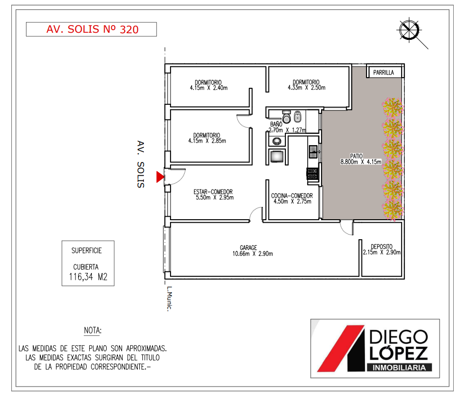 Casa con tres dormitorios y garaje