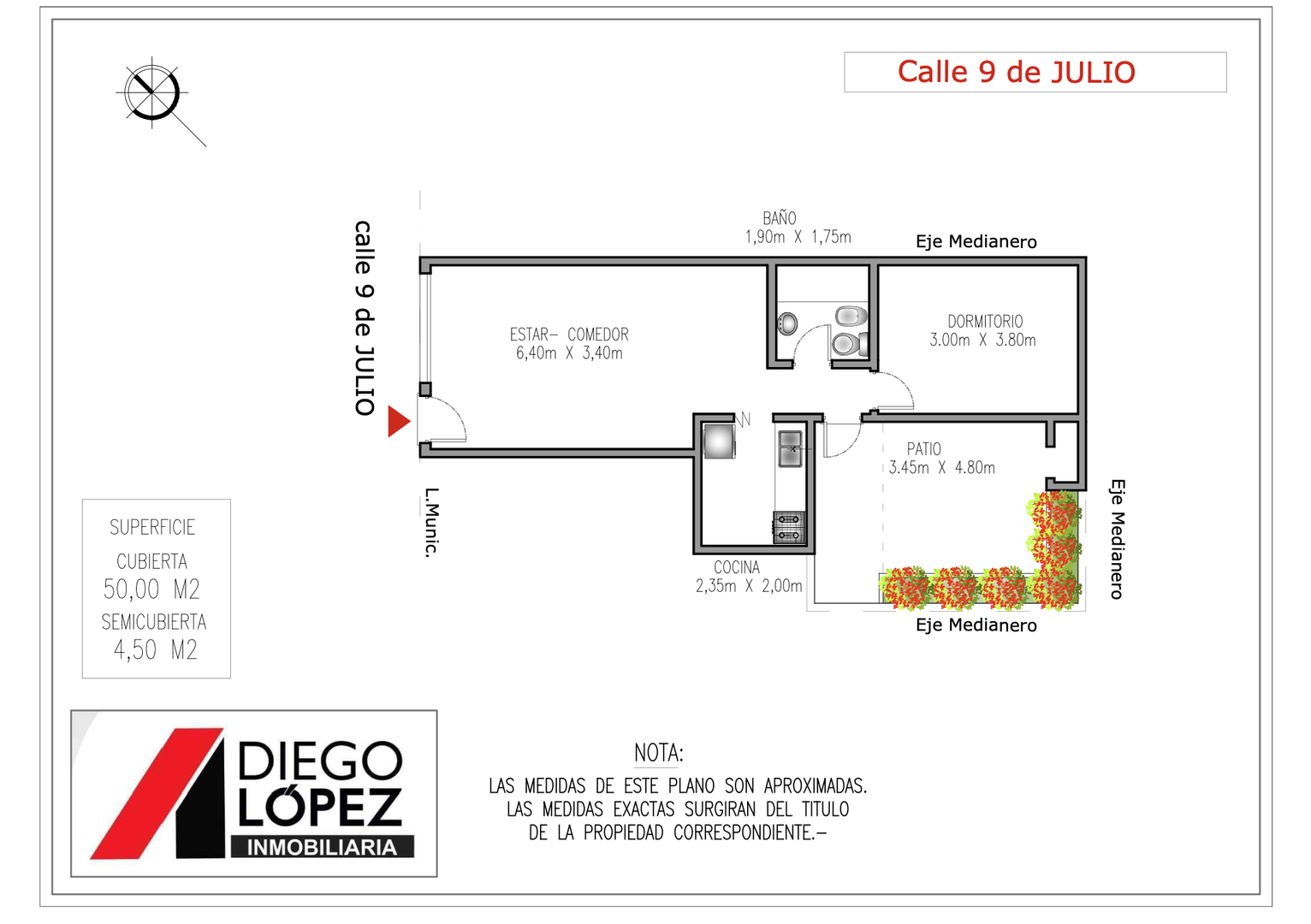 PH en 9 de Julio 243  2 ambientes con patio, a 4 cuadras del centro